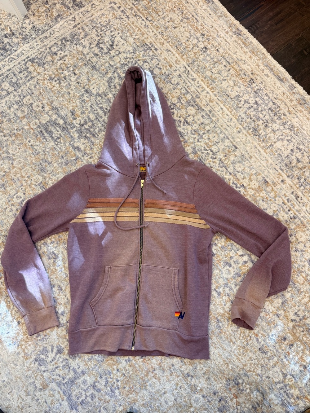 Aviator Nation Faded Mocha Hoodie with Signature Five-Stripes - Picture 5 of 7
